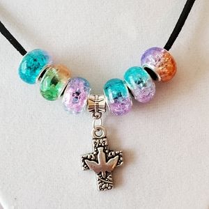 Rainbow 🌈 & Holy Spirit Cross Cord Necklace